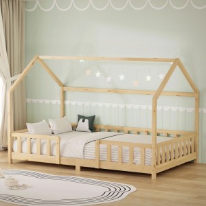 ML-Design Kinderbett 120x200 cm mit Rausfallschutz Natur Kiefernholz
