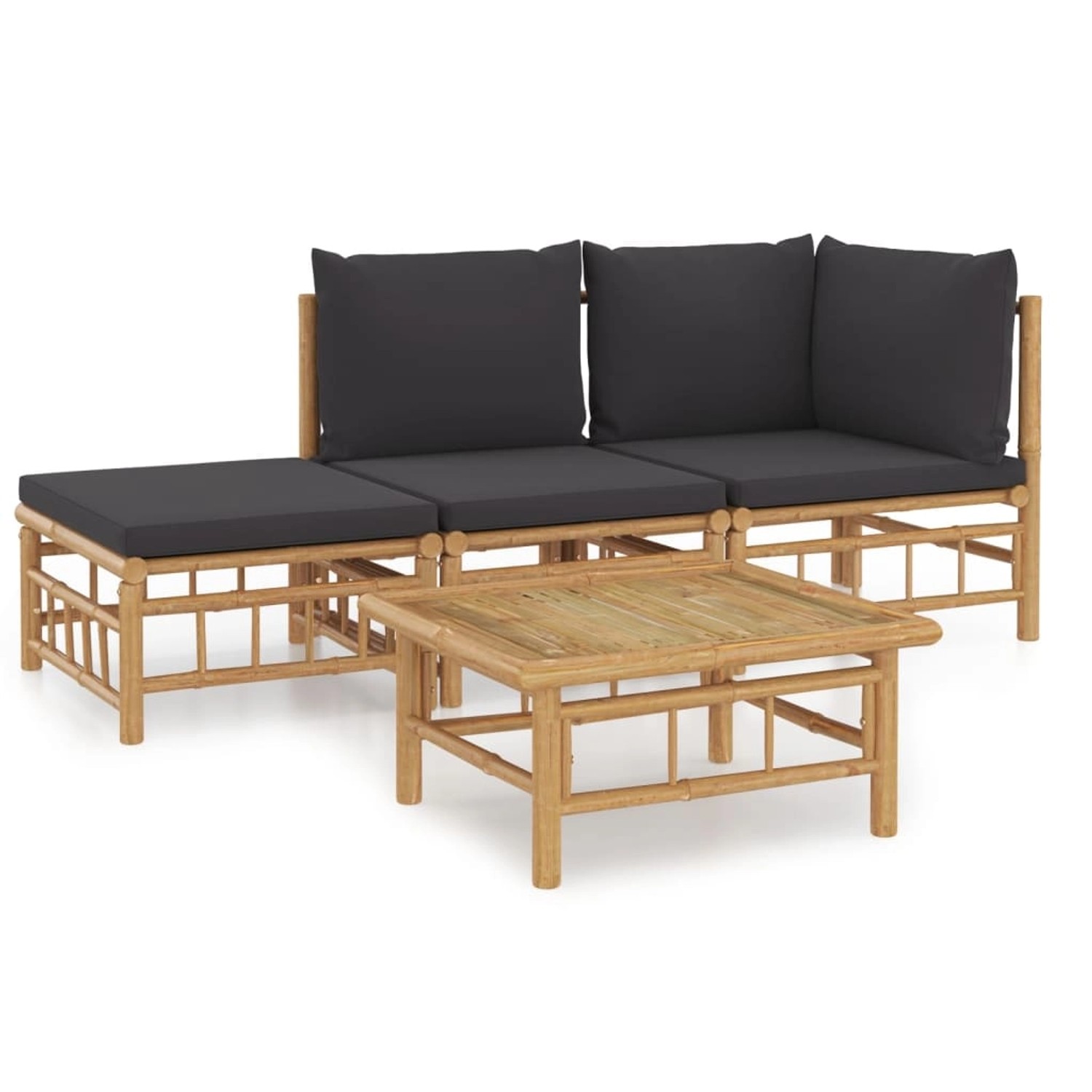 Vidaxl 4-tlg. Garten-lounge-set Mit Dunkelgrauen Kissen Bambus günstig online kaufen