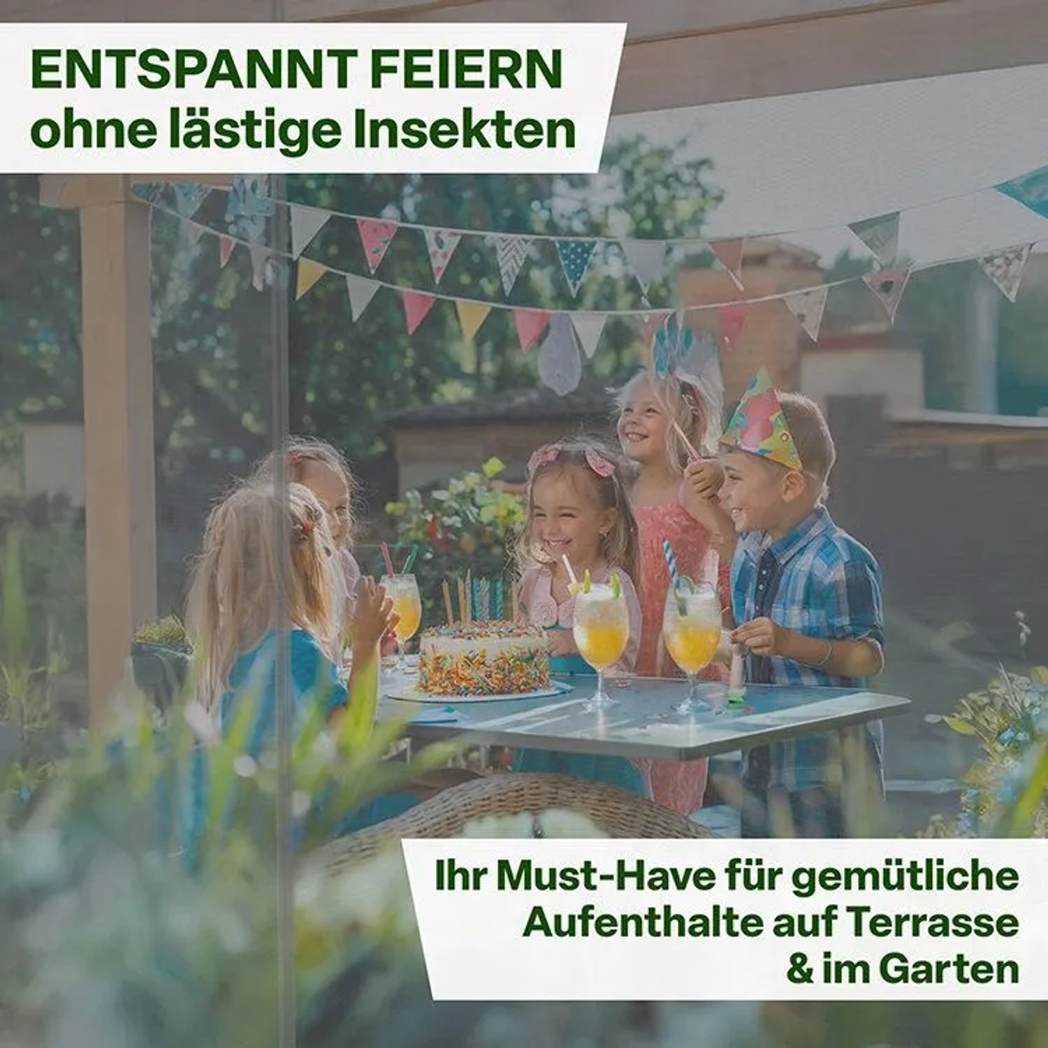 Schwarzes TTL GARDEN Moskitonetz DELUXE XL (300x300x250cm) schützt vor Insekten bei Feiern im Freien.