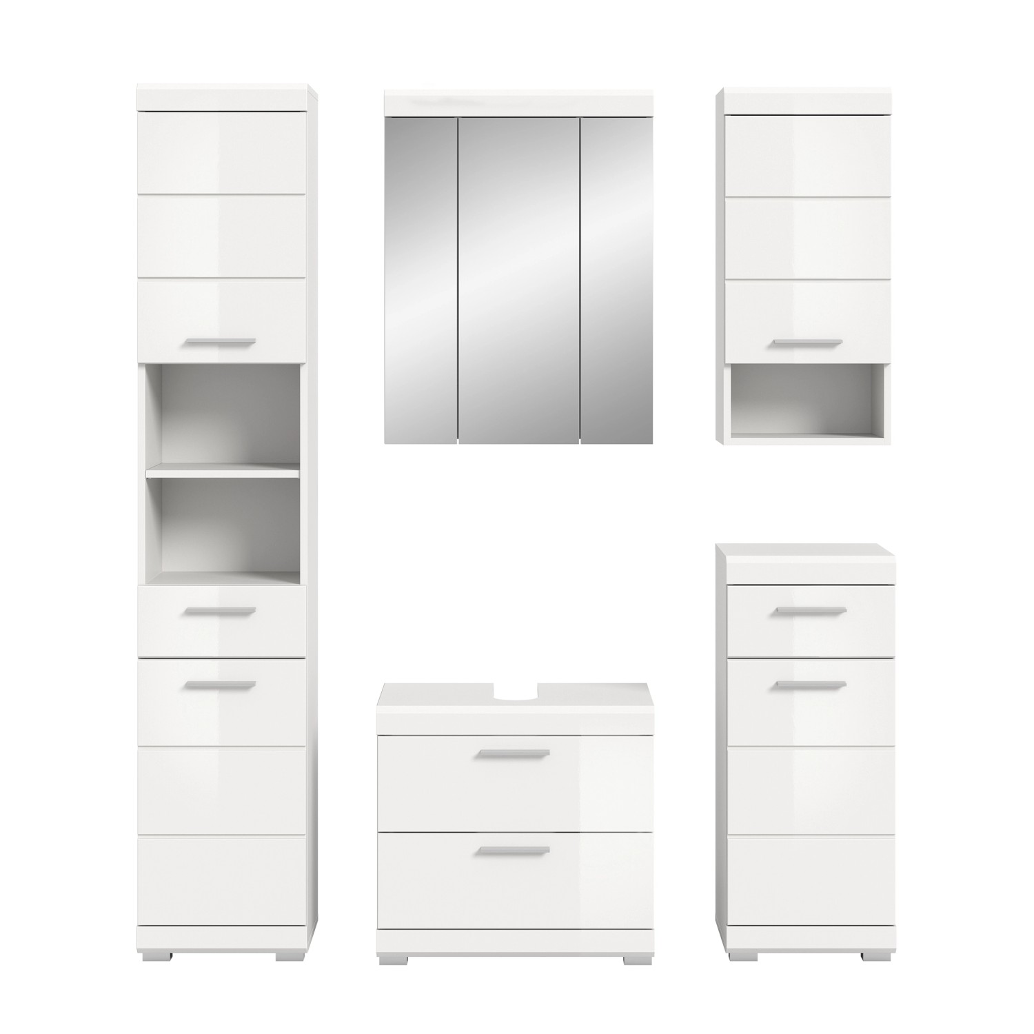 Badkombination 5-teilig 164 cm x 191 cm x 34 cm Front Weiß Hochglanz FSC® günstig online kaufen