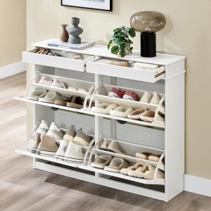 SoBuy Schuhschrank Schmal mit 4 Klappen Schuhregal Schuhkommode 105x82x24cm FSR79-WG