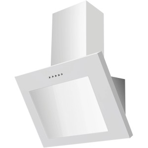 Weiße PKM Dunstabzugshaube S28-60 BWPY mit LED-Beleuchtung und Drucktasten.