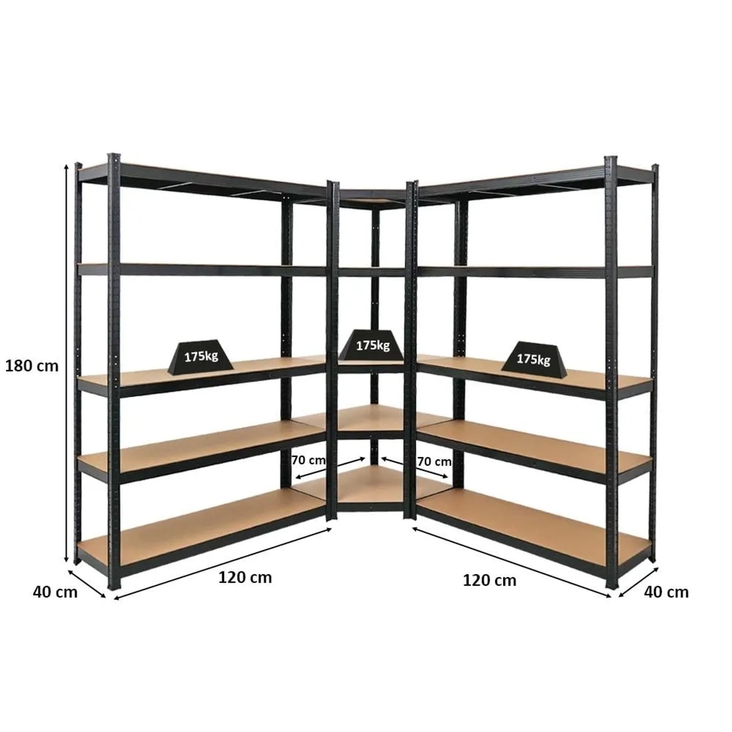 PROREGAL Mega Deal: Eckregal & 2 Schwerlastregale Ragnar, 180x190x40 cm, schwarz. Steckregal für Keller & Garage.