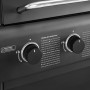 Schwarzes Bedienfeld des Taino Compact 3+0 Gasgrills mit zwei Drehknöpfen zur Brennersteuerung und Zündanleitung.