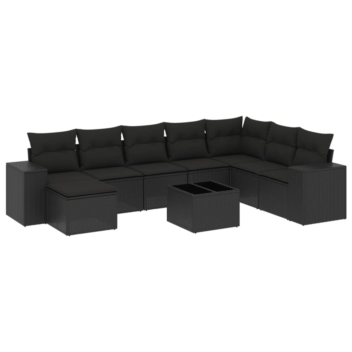 vidaXL 9-Tlg Garten-Sofagarnitur mit Kissen Schwarz Poly Rattan 3222964 günstig online kaufen