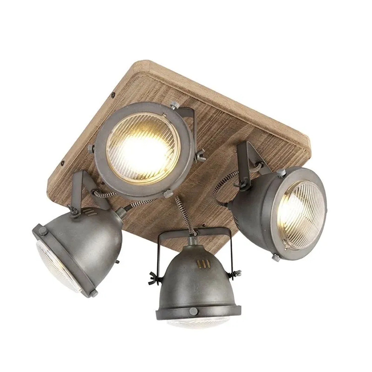 QAZQA IndustrieSpot Stahl mit Holz Kippbar 4 Licht Emado