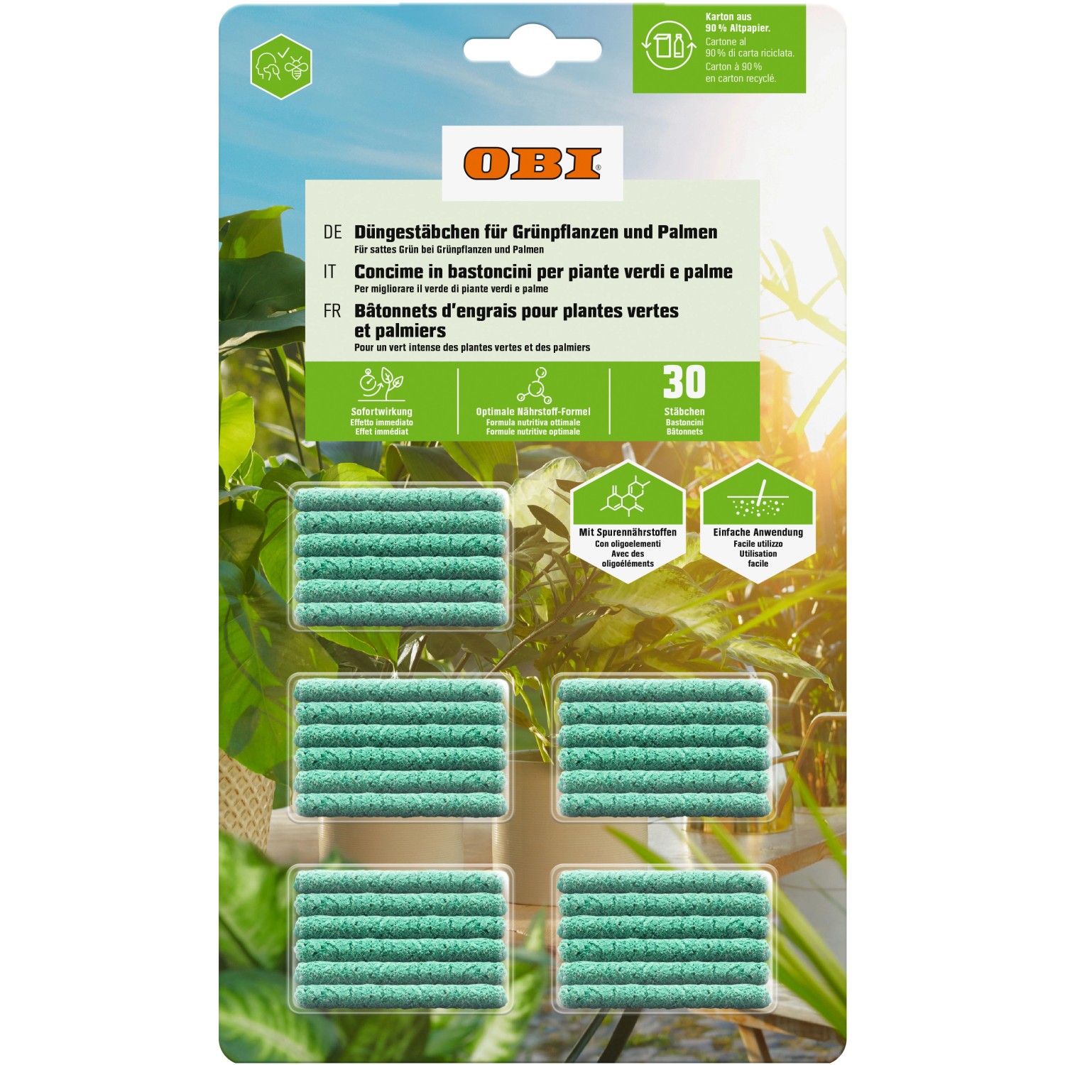 GROW by OBI Düngestäbchen für Grünpflanzen und Palmen, 30 Stück