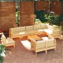 11-tlg. Garten Lounge Set aus Kiefernholz mit creme Kissen. Gartenmöbel für Terrasse und Garten.
