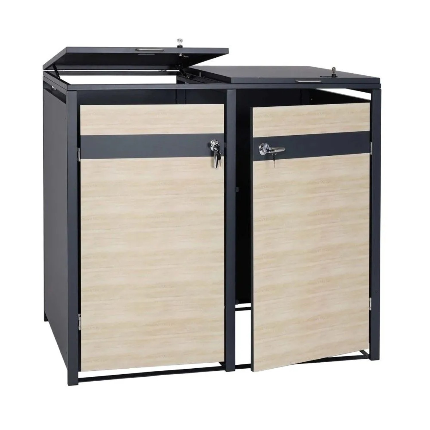 MCW 2er Mülltonnenverkleidung J82 Buche-Holzoptik Hellbraun 117x132x80cm