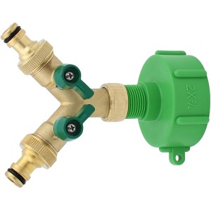 Y-Adapter für IBC-Container, Verteiler mit zwei regulierbaren Abgängen und S60x6 (DN 50) Gewinde.