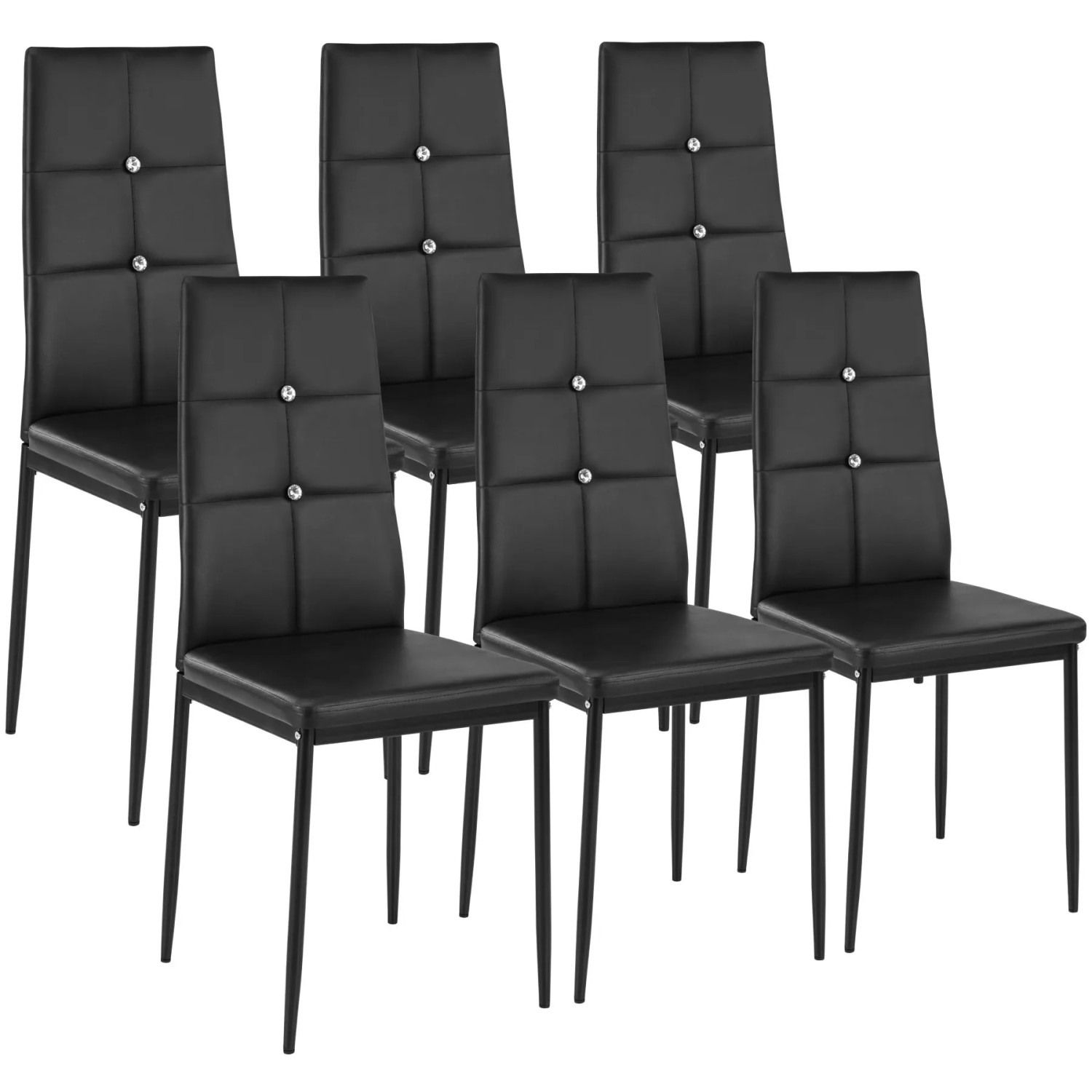 Tectake Set Esszimmerstuhl Julien Gepolstert Mit Kunstlederbezug Hohe Rückenlehne Mit Glitzersteinen 6Er Set 40 x 42 x 97 cm Schwarz