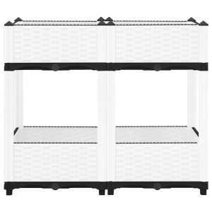 Weißes furnicato Hochbeet (80x40x71 cm) aus Polypropylen mit Rattan-Optik.