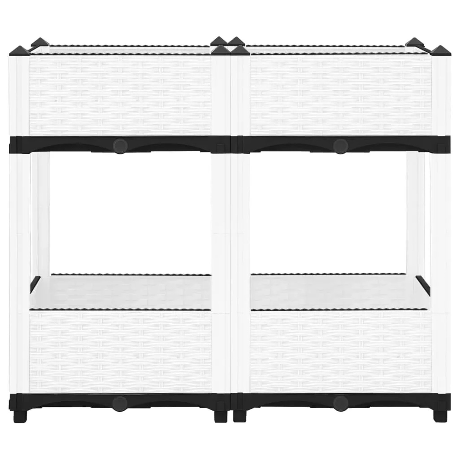 Weißes furnicato Hochbeet (80x40x71 cm) aus Polypropylen mit Rattan-Optik.