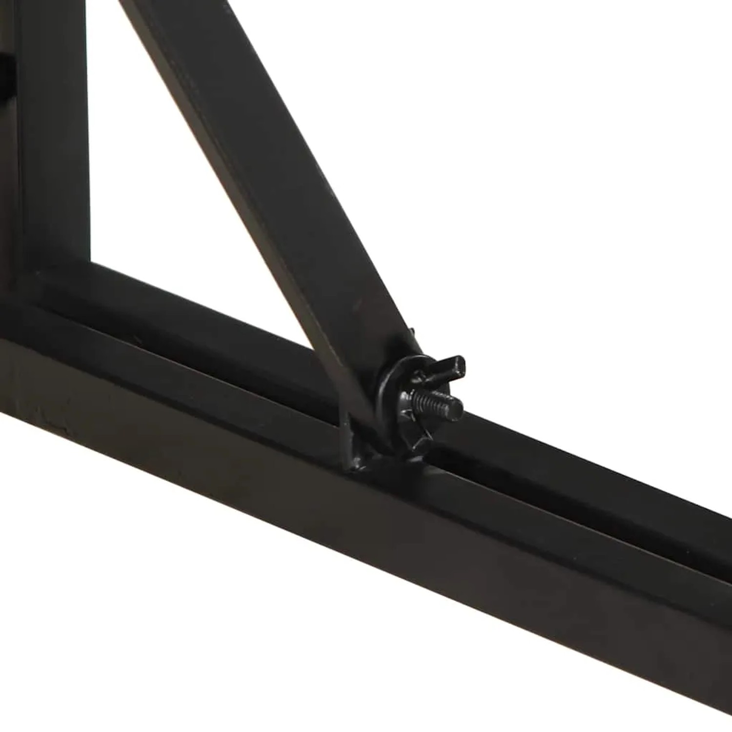 Detailaufnahme: Schwarzes Metallgestell des vidaXL Couchtischs aus Altholz.