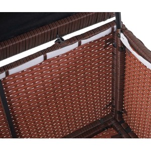 Braune Poly-Rattan Kissenbox (170l) mit Deckel und Stahlgestell. Ideal zur Aufbewahrung im Garten.