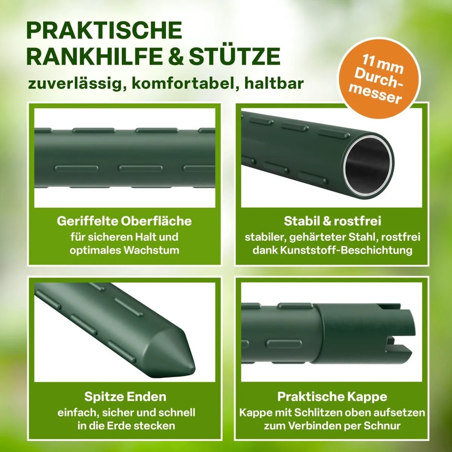 TTL GARDEN Rankstäbe 90cm 20er Set 11mm Kunststoffbeschichtet Pflanzstäbe Rankhilfe Tomatenstab Für Garten Gewächshaus_4