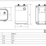 Technische Zeichnung Thermoflow Obertischspeicher DS15O mit Maßangaben.