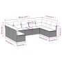 vidaXL 9-tlg. Garten-Sofagarnitur, hellgraues Poly Rattan mit Kissen, Maße und Details im Bild.