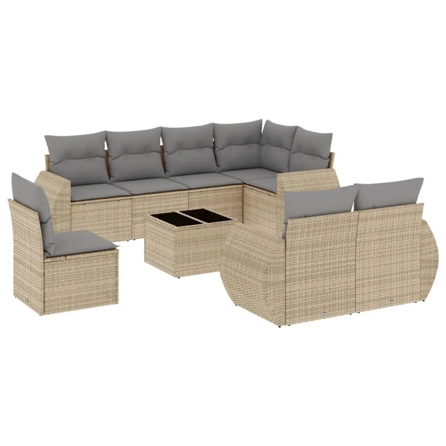 vidaXL 9-Tlg Garten-Sofagarnitur mit Kissen Beige Poly Rattan 3221648