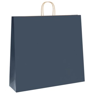 Blaue Papiertragetasche (54x15x49 cm) mit braunen Henkeln, 250 Stück für Geschenkartikel.