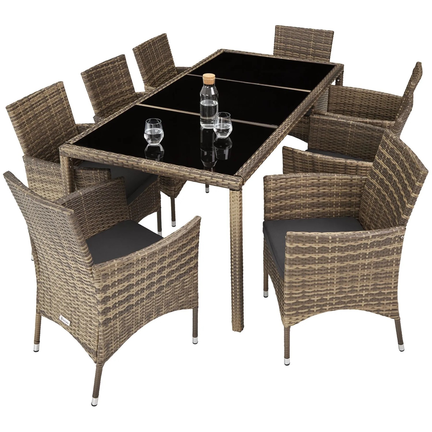 Tectake Rattan Sitzgruppe Almansa Für 8 Personen Widerstandsfähig  60 x 55 x 83 cm Natur Dunkelgrau