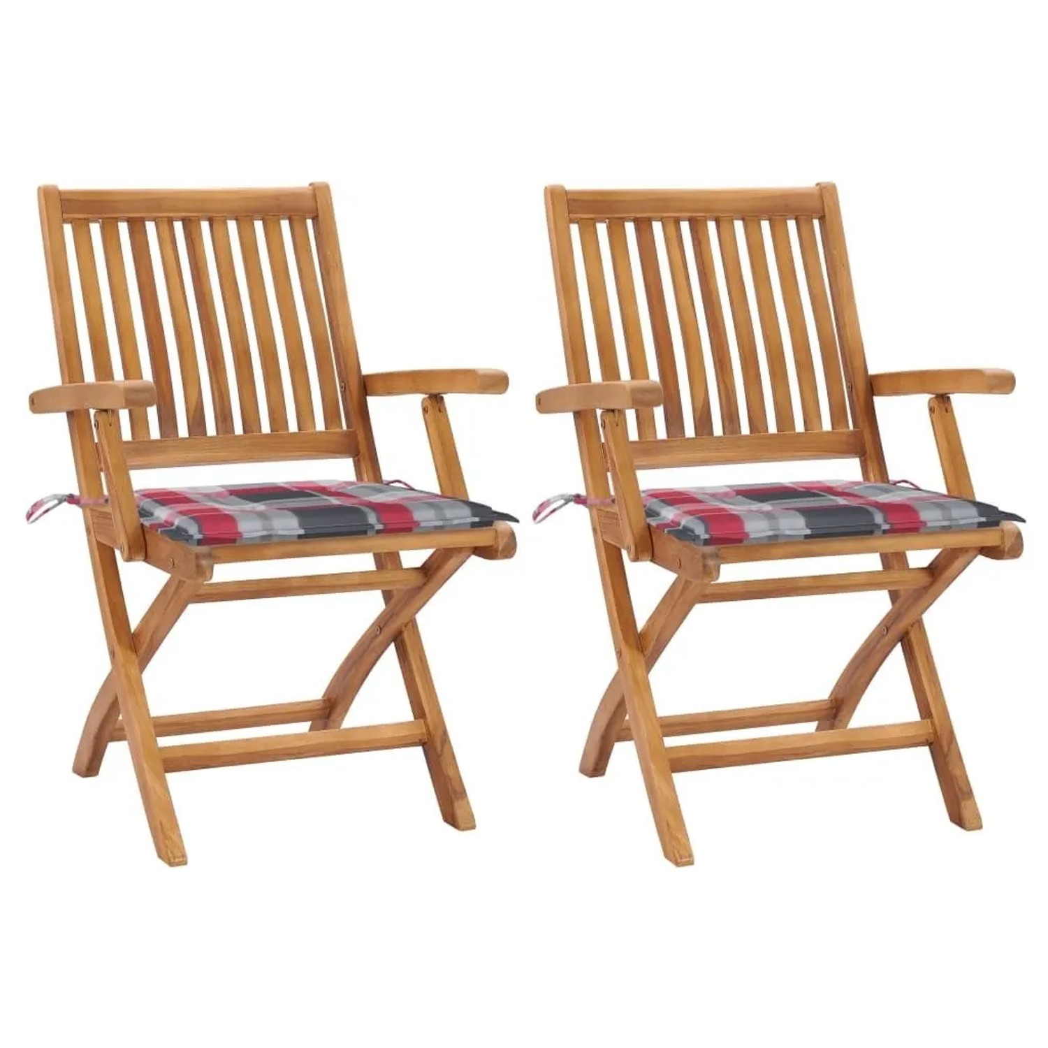 vidaXL Gartenstühle 2 Stk Rote Karomuster-Kissen Massivholz Teak 3062419 günstig online kaufen