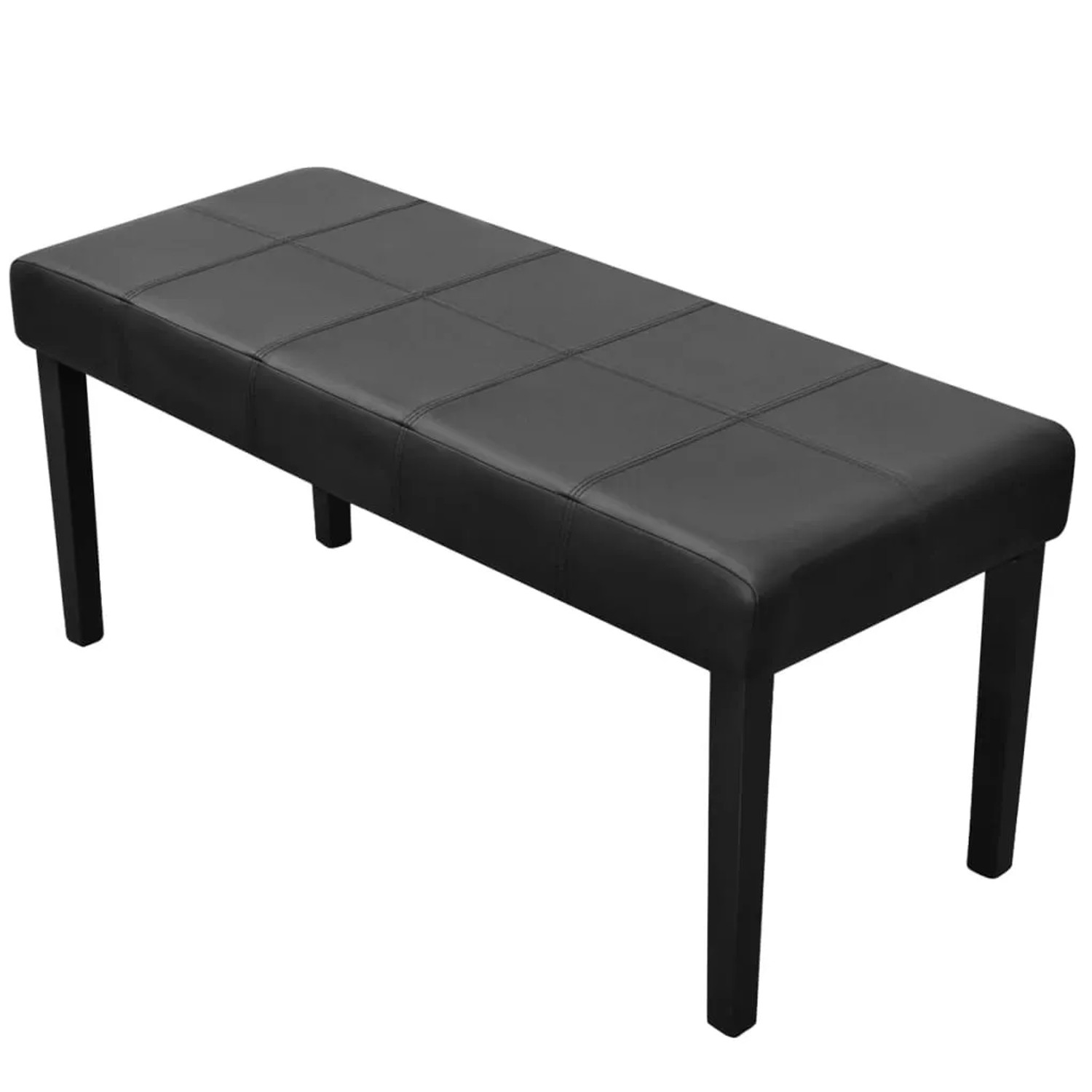 Schwarze vidaXL Sitzbank aus Kunstleder mit dunklen Holzbeinen.