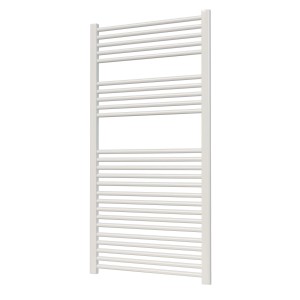 Weißer Glasdeals Badheizkörper STRAIGHT-M, 120x40 cm, mit Mittelanschluss.