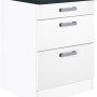 Optifit Unterschrank Salo214, 60 cm breit, mit 3 Auszügen, weißer Front und anthrazitfarbener Arbeitsplatte.