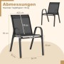 Costway 4er Set Gartenstühle, stapelbar, Textilene, Metallgestell, schwarz, mit Maßangaben.