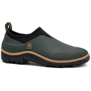 Grüner Rouchette Clog Trial Gartenschuh Gr. 39 aus Kautschuk mit schwarzer Sohle und braunem Rand.