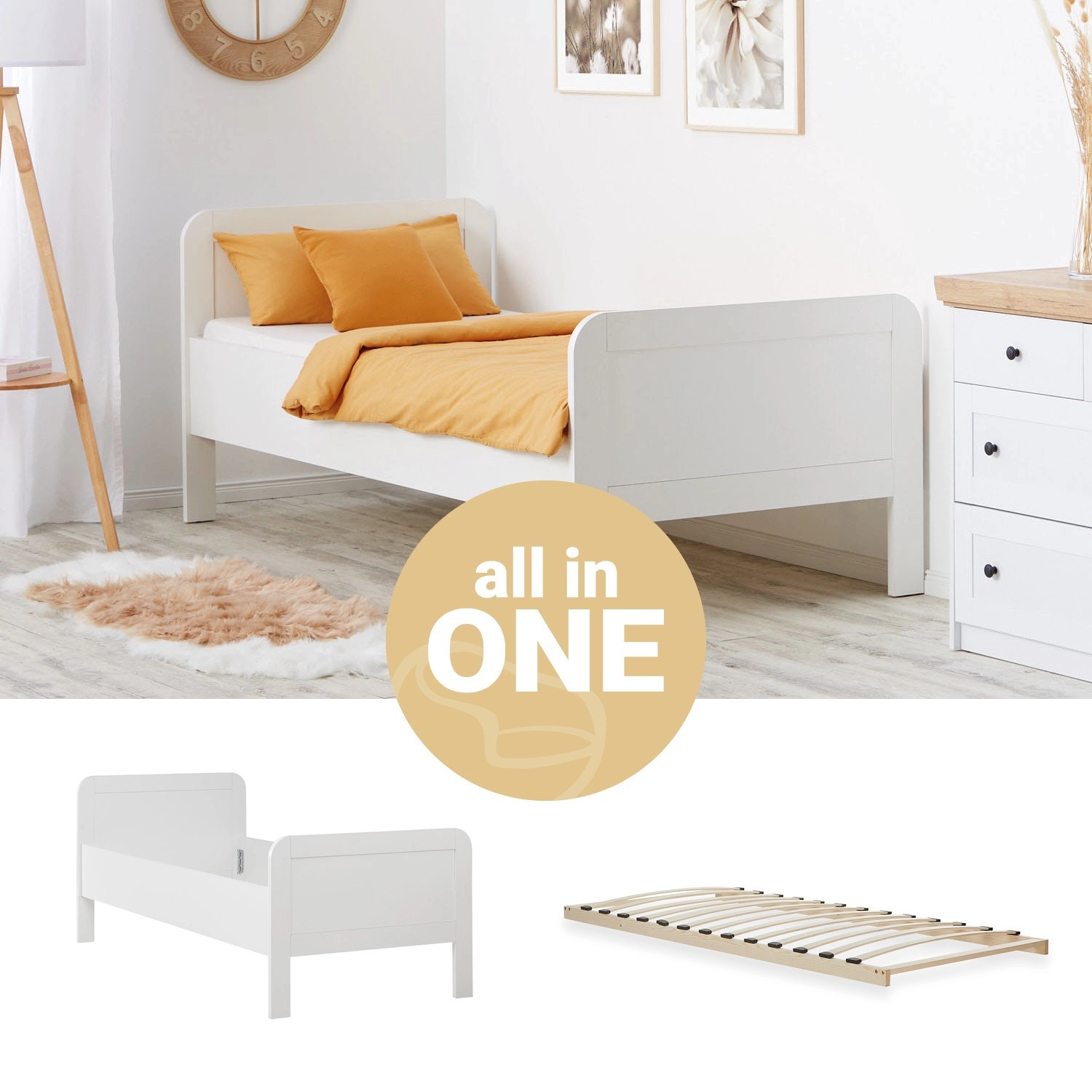 Homestyle4u Komfortbett 90x200 mit Lattenrost in Weiß 2652