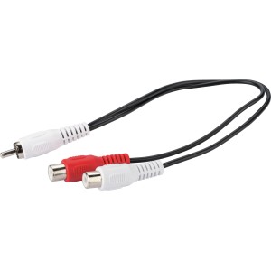 Schwaiger Cinch-Adapterkabel mit 3 Steckplätzen (1 Stecker, 2 Buchsen) für Audioverbindungen.