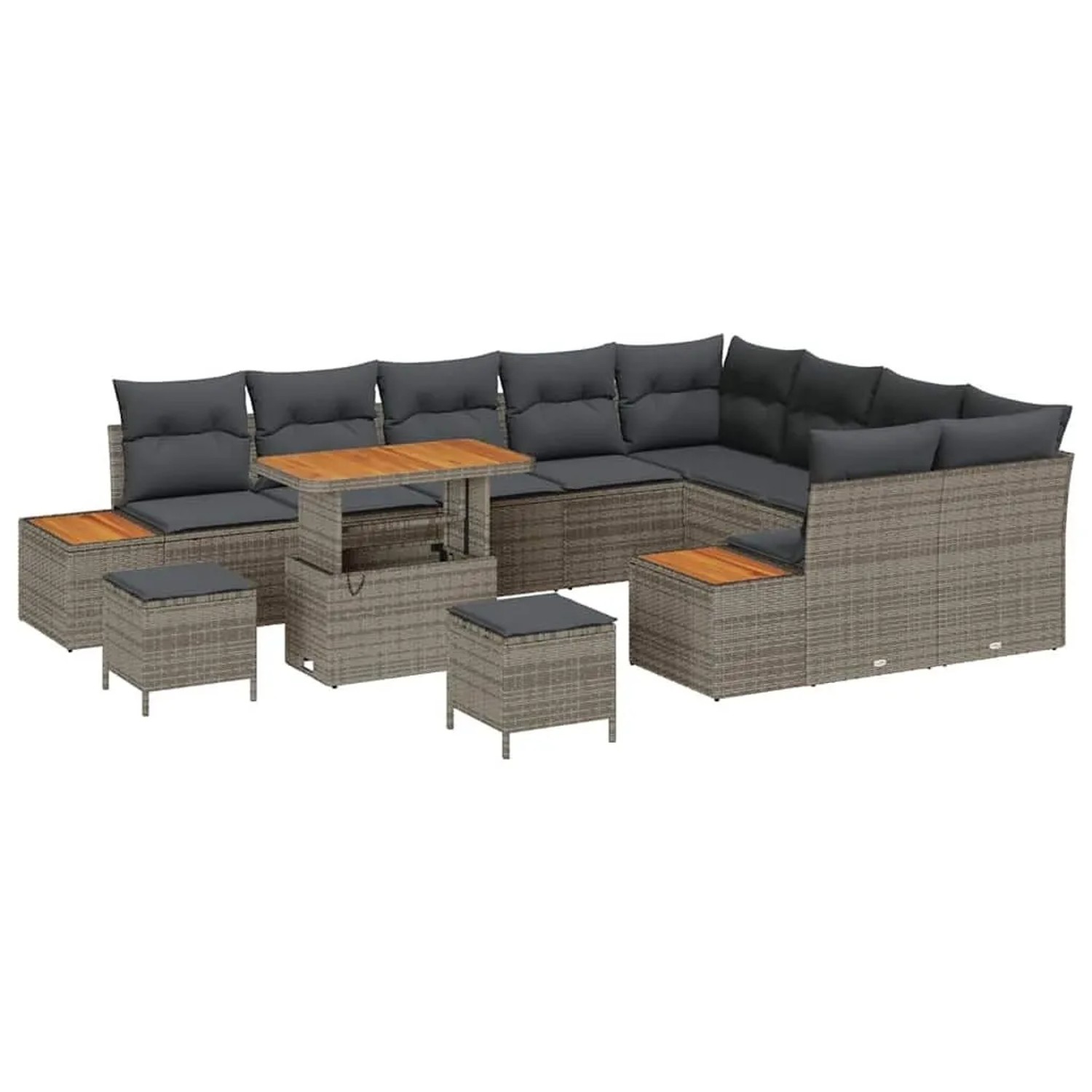 vidaXL Gartensofa-Set mit Kissen mit Speicher 12 Stk Grau Poly Rattan 33649 günstig online kaufen