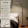 Schwarze Tectake LED Stehlampe Prisma mit Schwanenhals, dimmbar und variabler Farbtemperatur.
