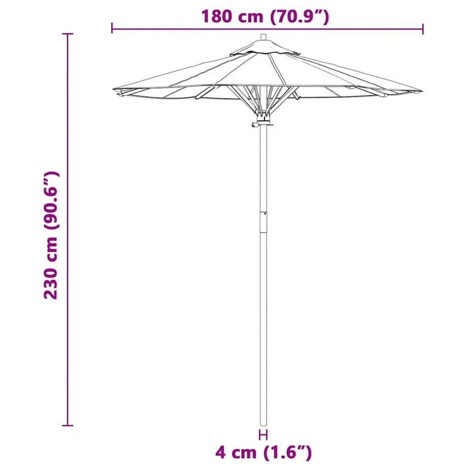 vidaXL Gartenparasol, cremeweiß, 180x180x230 cm, Bambus, Maße