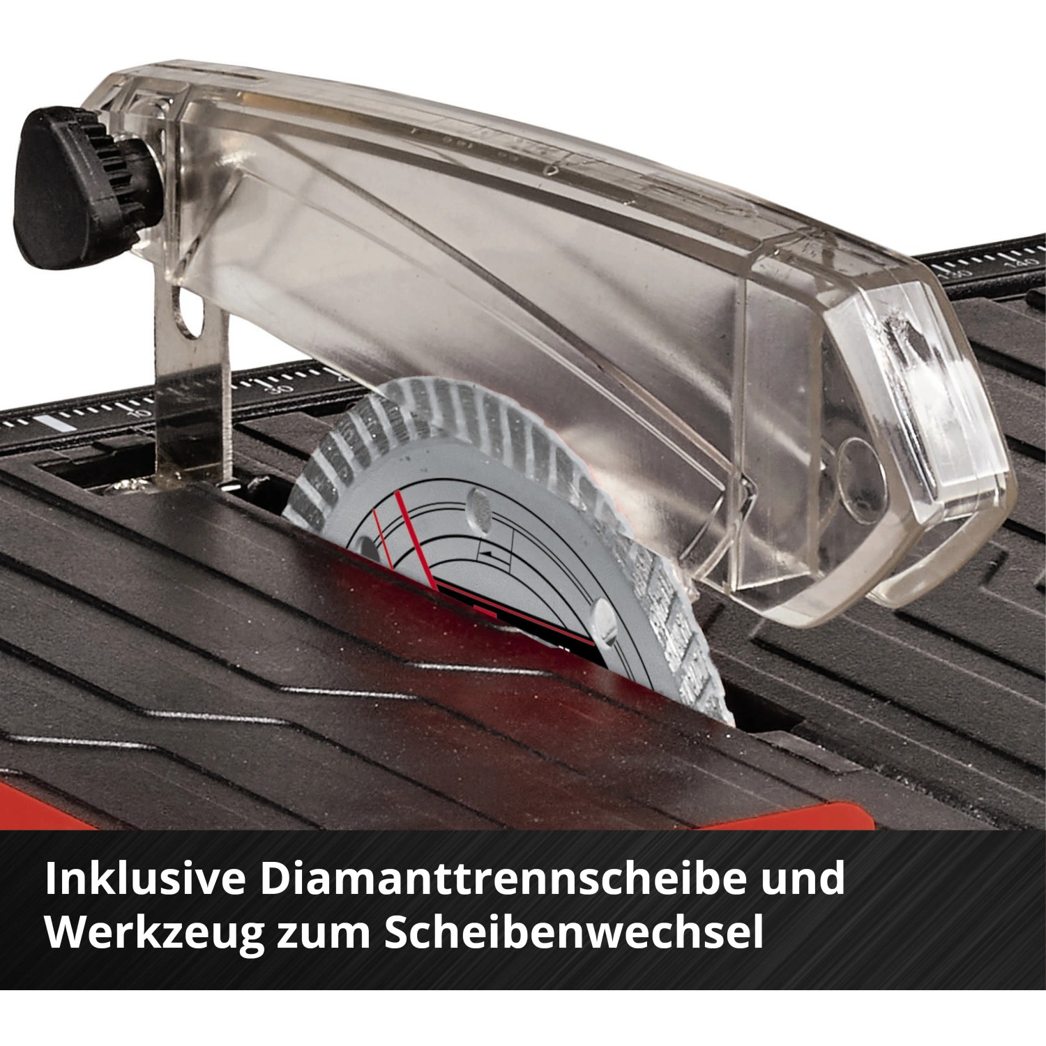 Einhell Akku-Fliesenschneider TE-TC 18/115 Li Solo mit Diamanttrennscheibe und Schutzhaube.