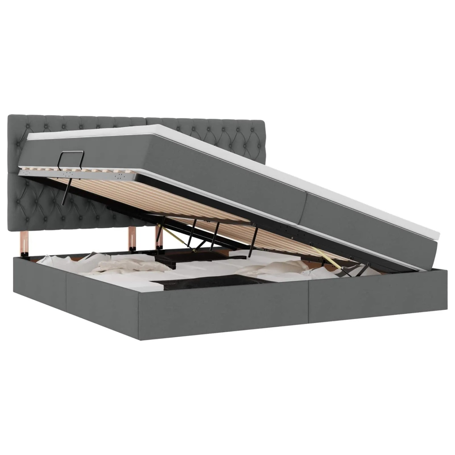vidaXL Bett mit LED-Lichtleisten Dunkelgrau 200 x 200 cm Stoff 3372502