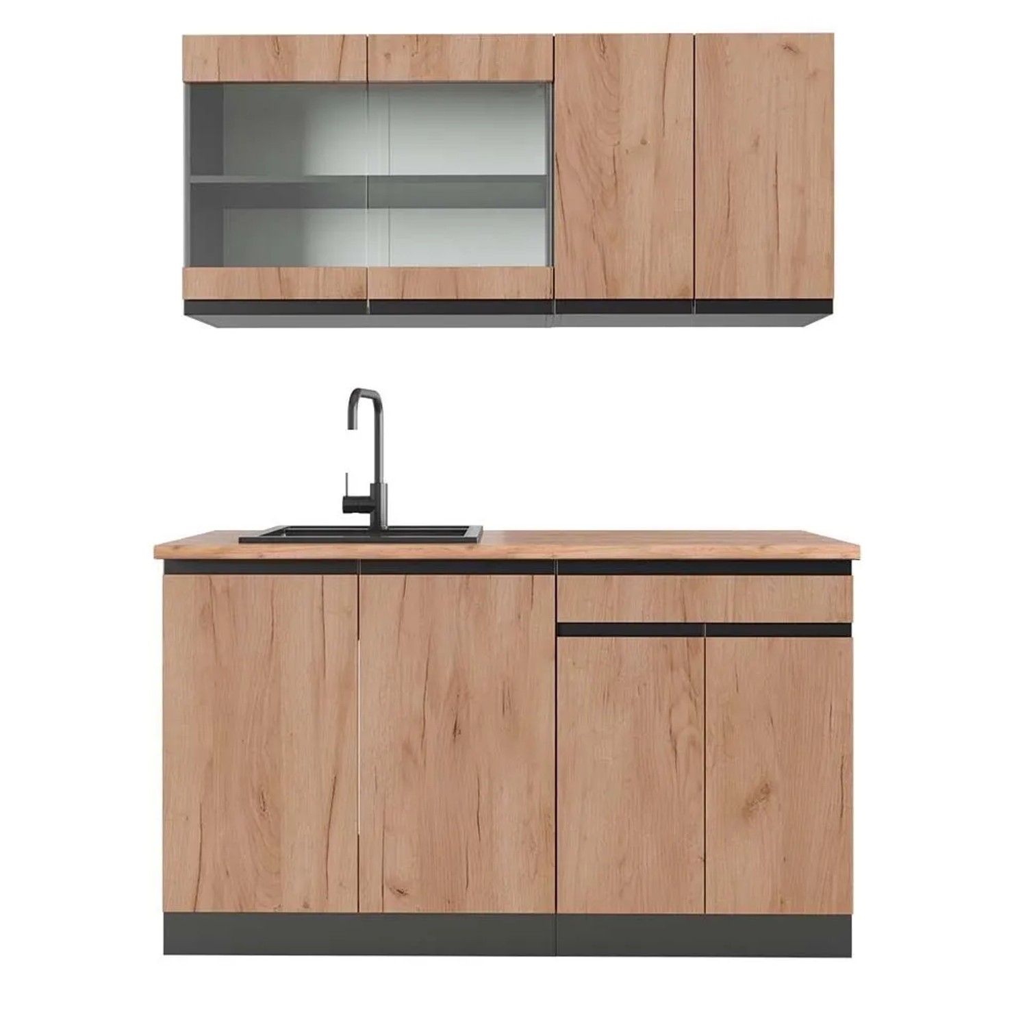 Vicco R-Line SingleKüche Goldkraft Eiche Anthrazit 140 cm AP Eiche ohne E-Geräte