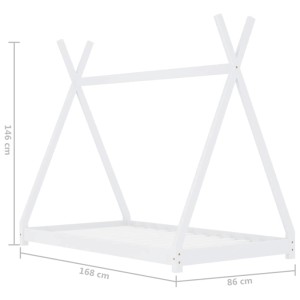 Weißes Kinder-Bettgestell aus massivem Kiefernholz im Tipi-Stil, 168x86x146 cm. Vielseitiges Spielbett.