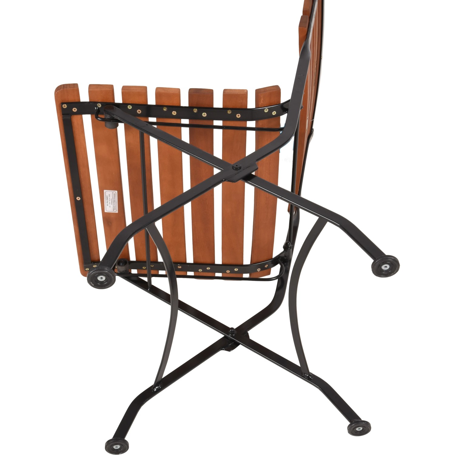 Detailansicht eines Garten Pleasure Gartenmöbel-Sets Wien, Teakholz mit schwarzem Metallgestell.