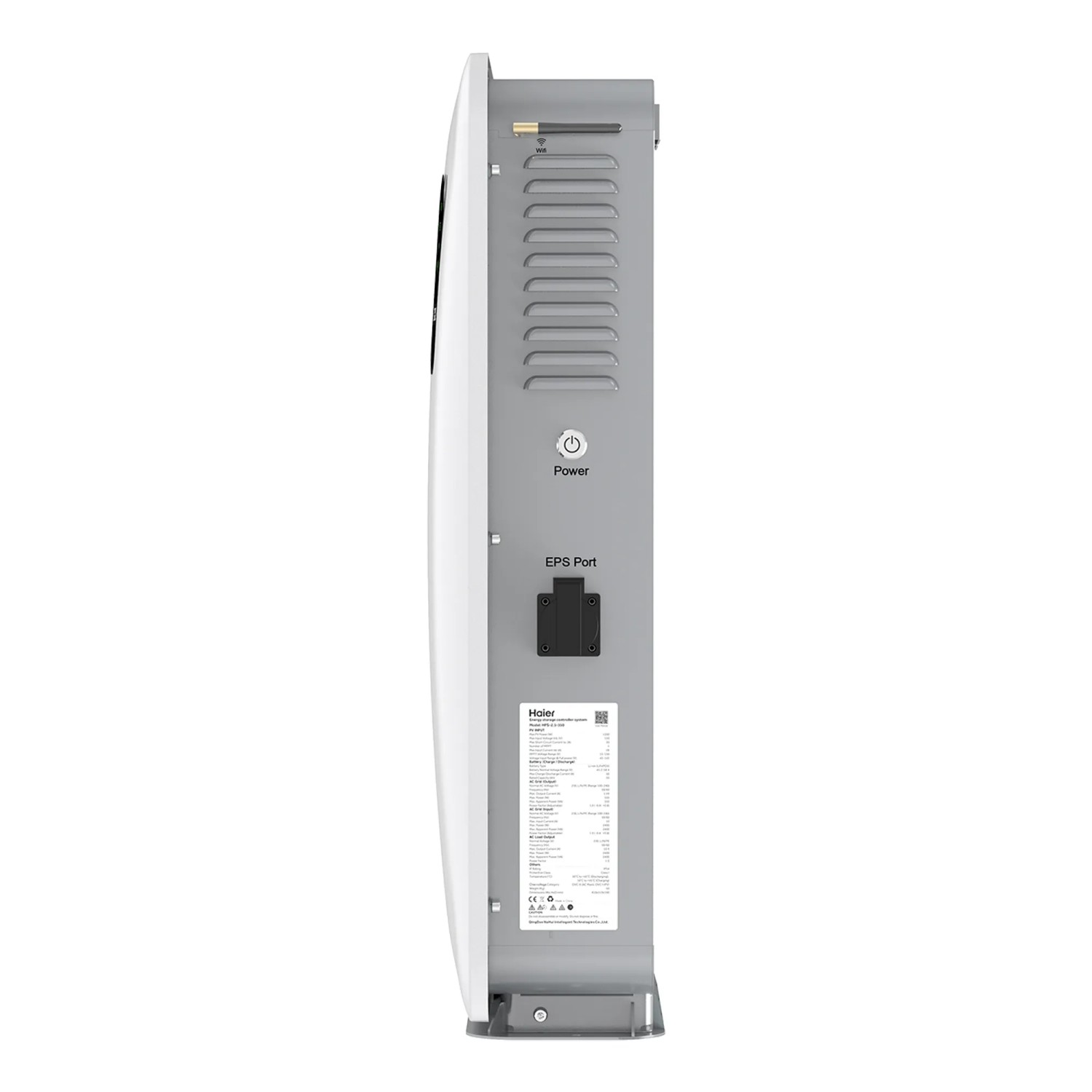 Haier Gloria HPS-2.5-800 Energiespeicher für Balkonkraftwerke, Seitenansicht mit Anschlüssen.