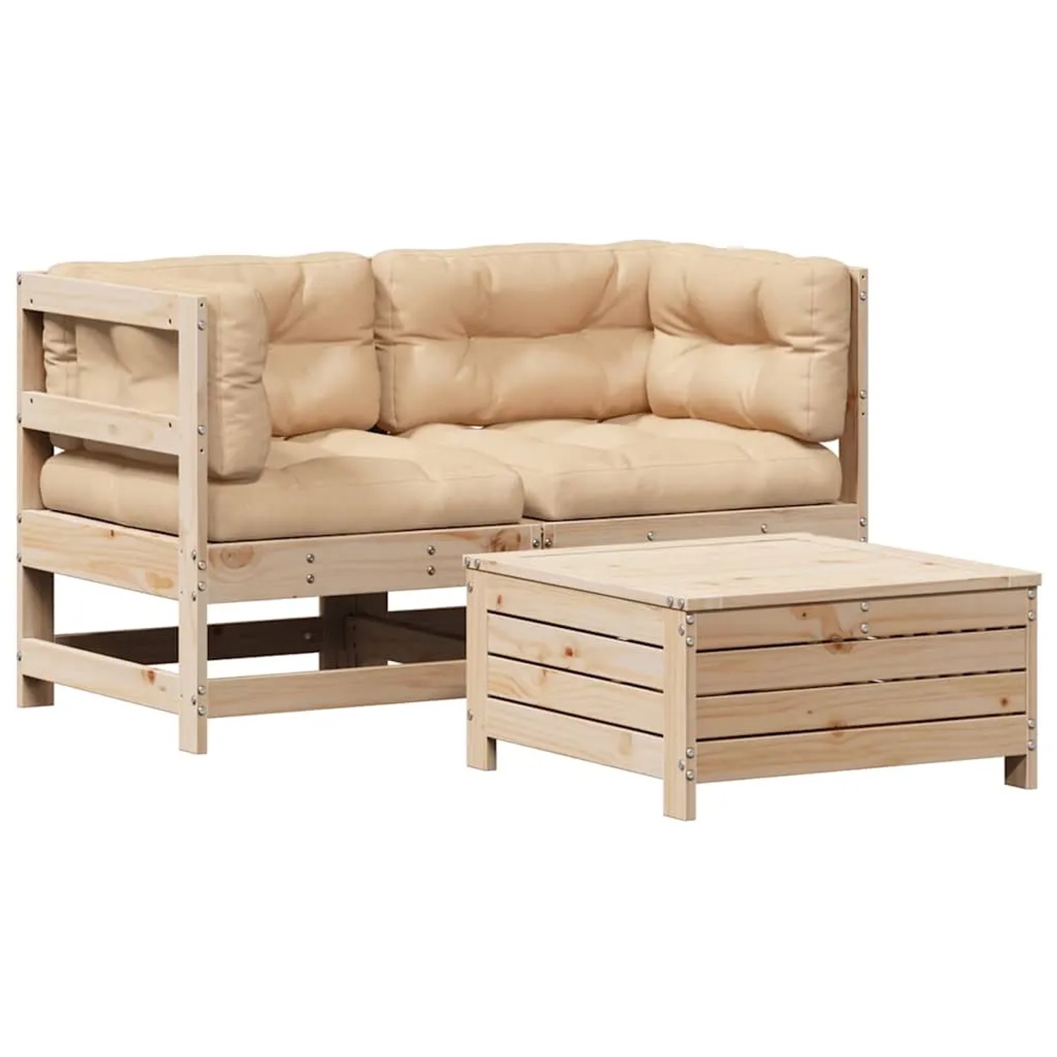 vidaXL 3-Tlg Garten-Lounge-Set mit Kissen Massivholz Kiefer 3250756 günstig online kaufen