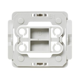Grauer Homematic IP Adapter für Berker B1 Schalter. Kunststoffrahmen zur Integration in Hausautomation.