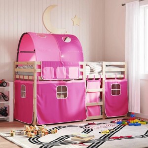 vidaXL Etagenbett mit Vorhängen Rosa 90x200 cm Massivholz Kiefer 3284020
