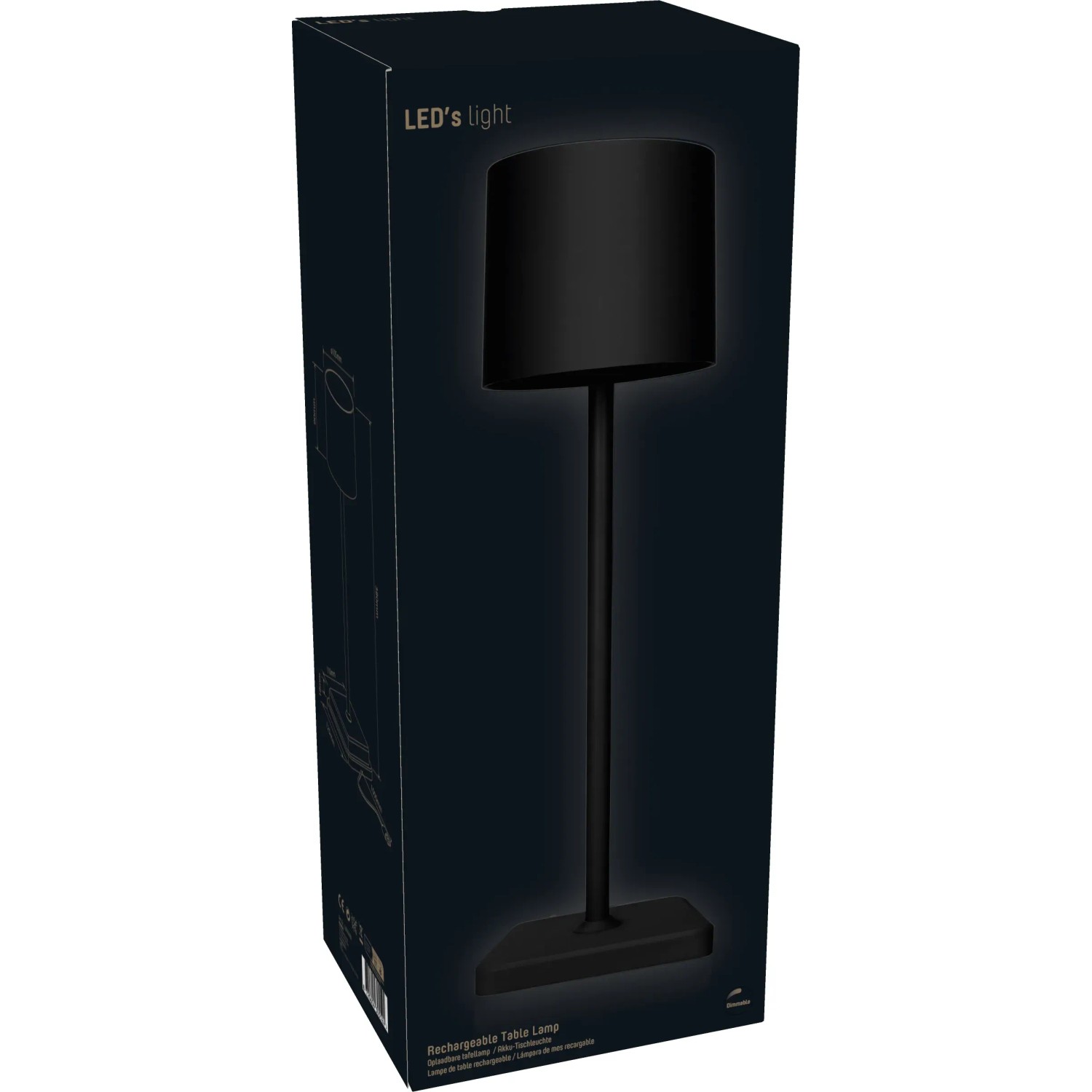 Verpackung der schwarzen, dimmbaren LED Tischleuchte mit CCT-Funktion für Innen & Außen.
