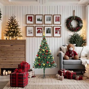 vidaXL Künstlicher Weihnachtsbaum mit Beleuchtung & Kugeln Grün 150 cm 321499