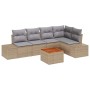 Beiges vidaXL Garten-Sofa-Set, 6-teilig mit hellgrauen Kissen und Tisch.