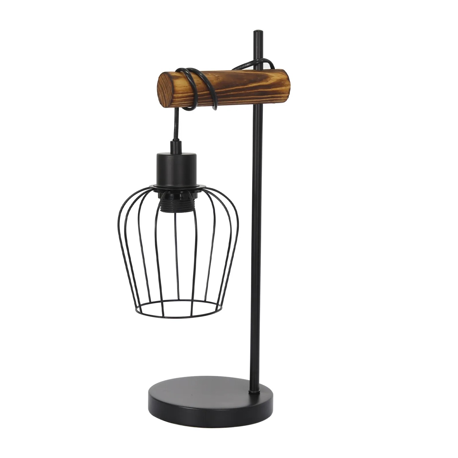 NETTLIFE Retro Tischleuchte 1-flammig Vintage Nachttischlampe aus Metall und Holz Schwarz E27-Fassung mit Schalter Ohne Leuchtmittel