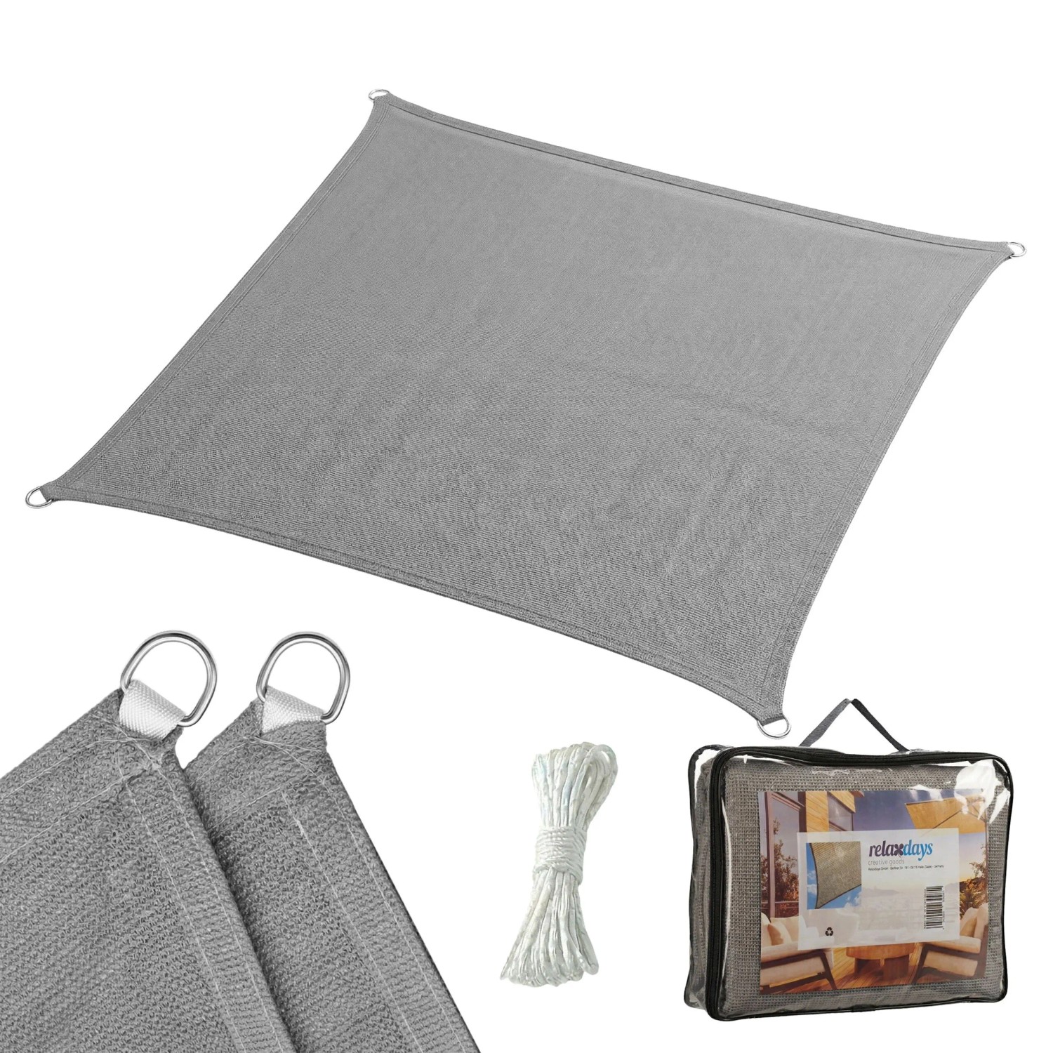 Relaxdays Sonnensegel HDPE Dunkelgrau Atmungsaktiv 2 m x 2 m